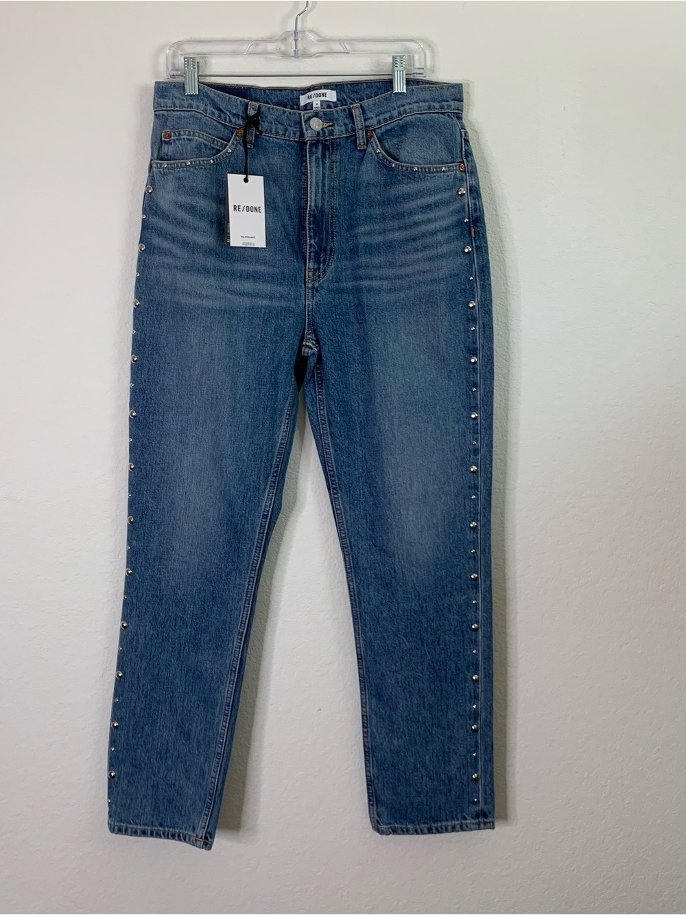 Re/done Womens blue moon stoned stud 70s straight jeans 30 NWT